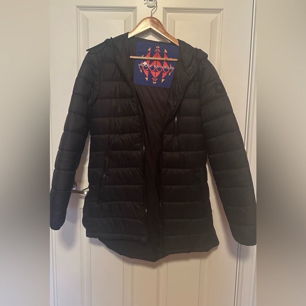 Moose Knuckles Black Hooded Puffer Coat
